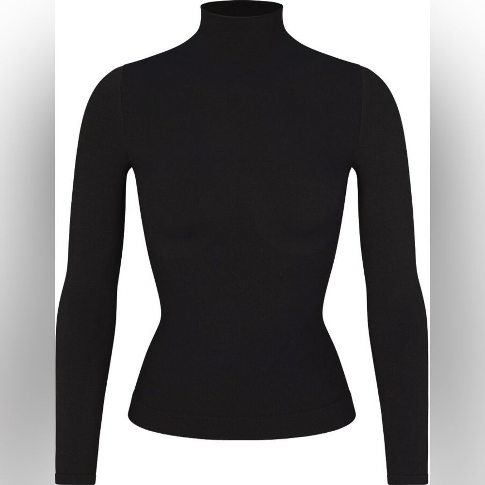 Skims Recycled Nylon Long Sleeve Mock Neck Top - Onyx